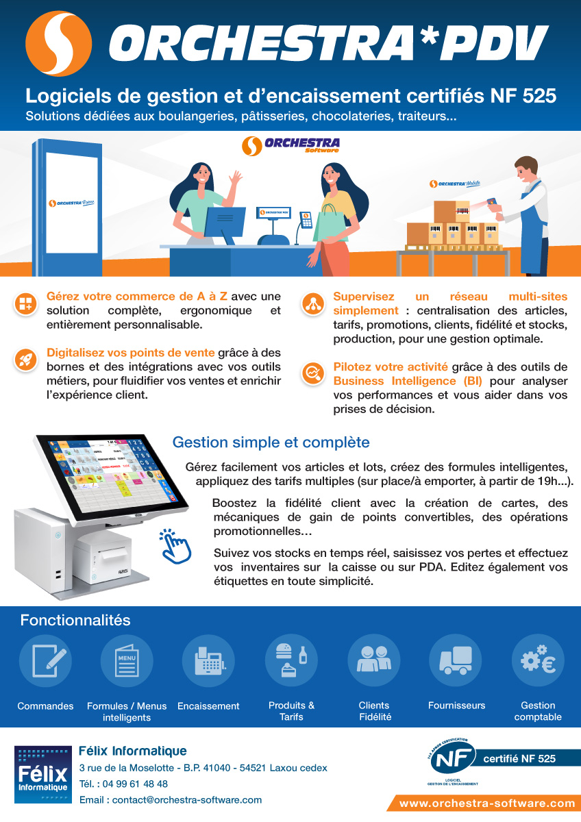 Documentation Orchestra PDV pour les boulangeries, patisseries, points chauds, traiteurs