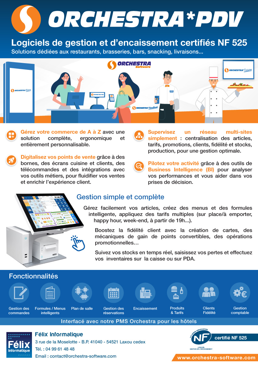 Documentation Orchestra PDV pour les restaurants, bars, snackings, restauration à emporter